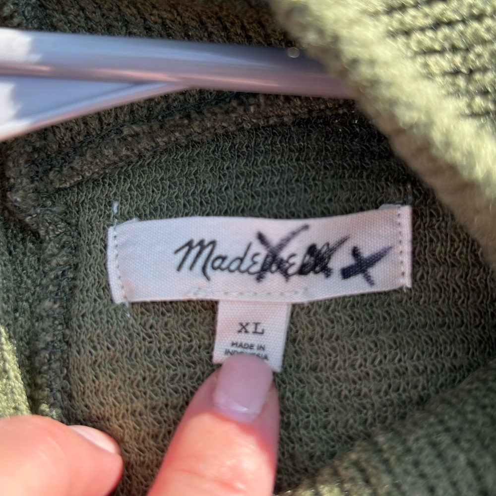 Madewell Ribbed Mock Neck Button Olive Green Women's Sweater Pockets Women’s XL - Picture 2 of 10